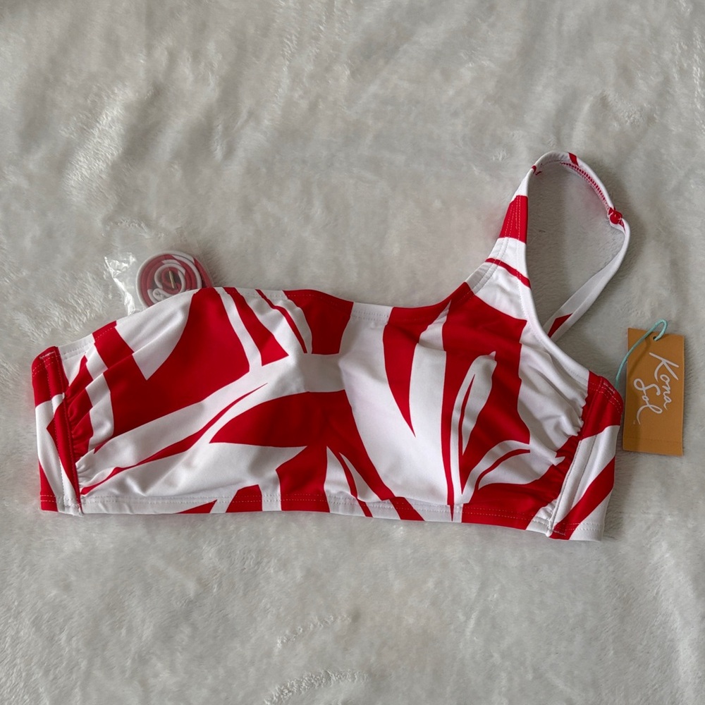 Kona Sol Red & White One-Shoulder Swim Top